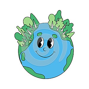 Earth globe with forest trees character vector illustration