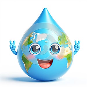 Earth globe with funny cartoon water drop shape. World Environmental Education Day. AI generated