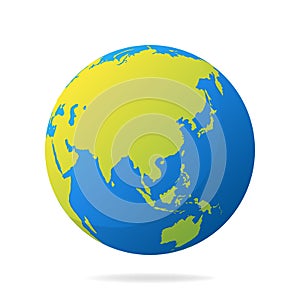 Earth globe with green continents. Modern 3d world map concept. World map realistic blue ball vector illustration