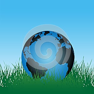 Earth Globe in Green Grass