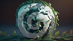 Earth globe with green leaf pattern, representing eco-consciousness and sustainability
