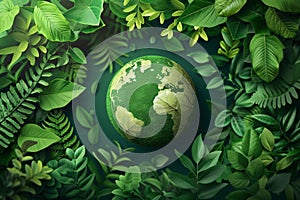 Earth globe with green leaves and plants in nature. Environment and conservation concept. International Mother Earth Day