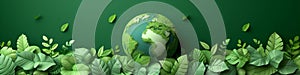 Earth globe with green leaves and plants in nature. Environment and conservation concept. International Mother Earth Day