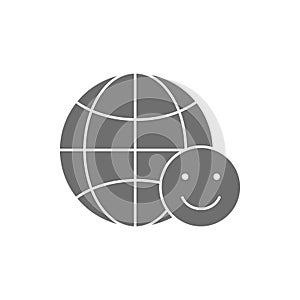 Earth globe with happy face, humanity earth day grey fill icon. Global technology, internet, social network symbol