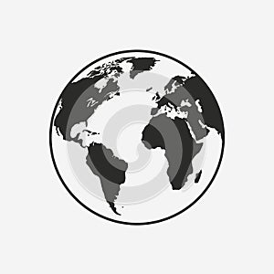 Earth globe icon isolated on white background. North and South America, Europe, Asia and Africa. Vector world map.