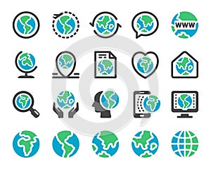 Earth and globe icon set