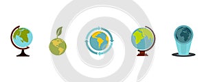 Earth globe icon set, flat style