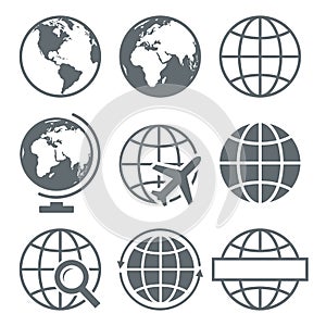 Earth Globe Icon Set Round - Vector Illustration