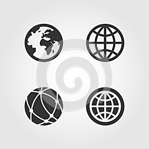 Earth globe icons set, flat design