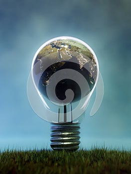 Earth globe inside light bulb