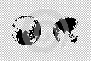 Earth globe isolated on transparent background. Earth Map in circle. World Map globe. Earth globe vector icon. Black icon World