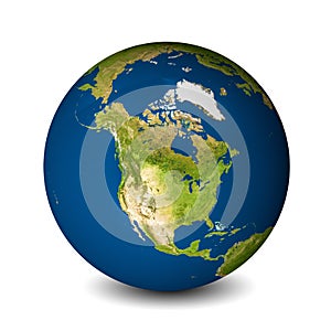 Earth globe isolated on whitebackground. Satellite view focused