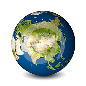 Earth globe isolated on whitebackground. Satellite view focused on Asia. Elements of this image furnished by NASA