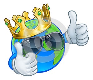 Earth Globe King Crown Shades Cartoon World Mascot