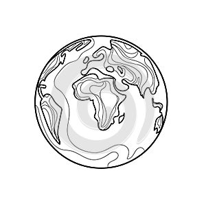 Earth globe Line art drawing world map vector illustration minimalist design.Planet Earth abstract art