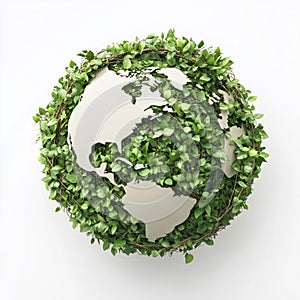 Earth globe with lush green vines and open continents photo