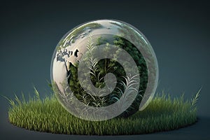 Earth globe made of soft grass illustration generative ai
