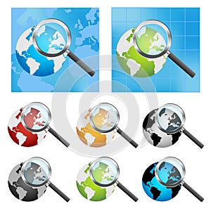 Earth globe and magnifier