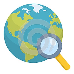 Earth Globe with Magnifying Glass Flat Icon