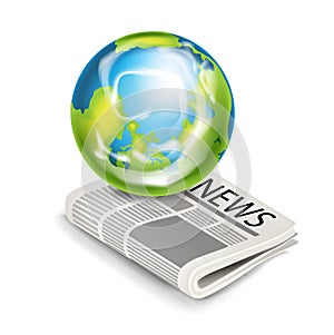 Earth globe on newspaper isolated