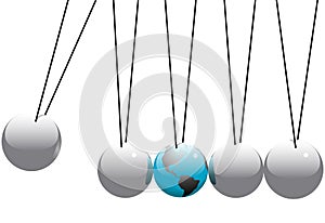 Earth Globe in Newtons Cradle Balls