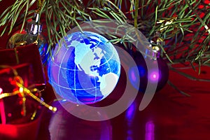 Earth globe North America Christmas background