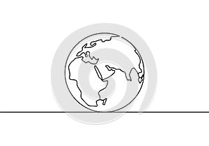 Earth globe one line drawing of world map vector illustration minimalist design of minimalism isolated on white background