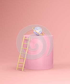 Earth globe with orbit belt under pedestal, 3d render