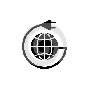 Earth globe with power cable flat vector icon