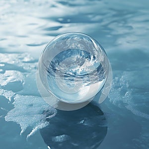 Earth Globe Reflected in Water With Abstract Clouds
