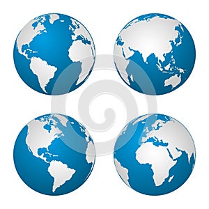 Earth globe revolved in four different stages. Vector illustration