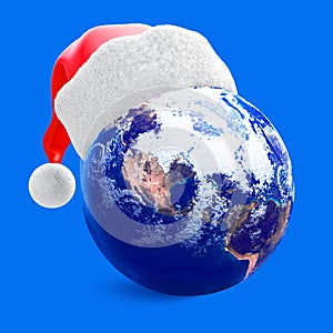 Earth globe and santa hat