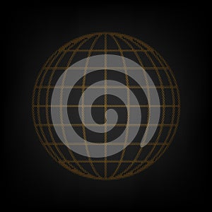 Earth Globe sign. Icon as grid of small orange light bulb in darkness. Illustration