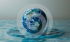 Earth globe sinking into the water