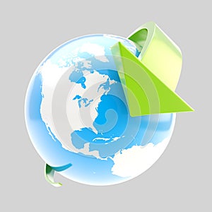 Earth globe symbol with arrow orbit