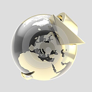 Earth globe symbol with arrow orbit