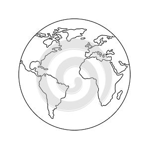 Earth globe template. World map. Line style icon of earth planet. Clean and modern vector illustration for design, web.