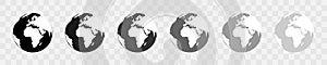 Earth globe vector icons. World map. Earth black icons. World map in simple flat design. Vector illustration