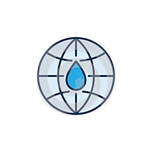 Earth Globe with Water Drop vector blue icon