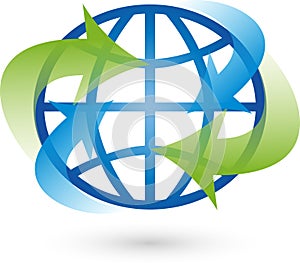 Earth, globe, world globe, arrows, logo