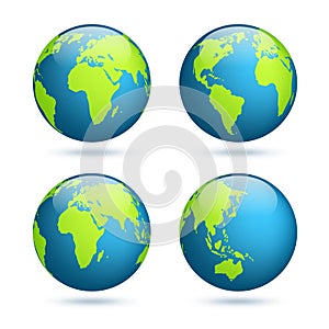 Earth globe. World map set. Planet with continents.Africa Asia, Australia, Europe, North America and South America.