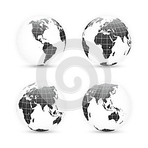 Earth globe. World map set. Planet with continents. Vector Illustration