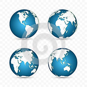 Earth globe. World map set. Planet with continents. Vector Illustration