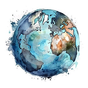 Earth globe world watercolor vector illustration