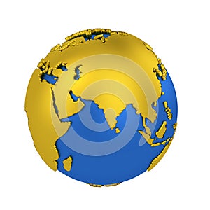 Earth globe with yellow continents isolated on white background. World Map. 3D rendering illustration