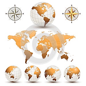 Earth globes with world map