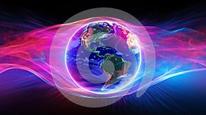 Earth with glowing lines of force illustrating the magnetic field, AI-Generated