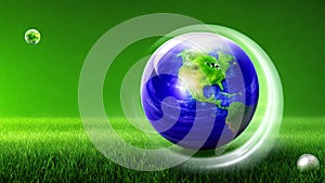 earth on grass, water conservation, energy saving, earth day, environmental protection Generative AI