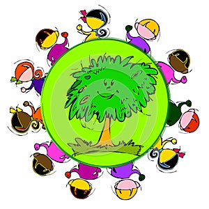 Earth and Green Tree, Cartoon for Baby Children-Diversity