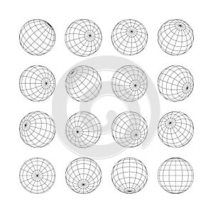 Earth grid globe 3d sphere isolated set on white